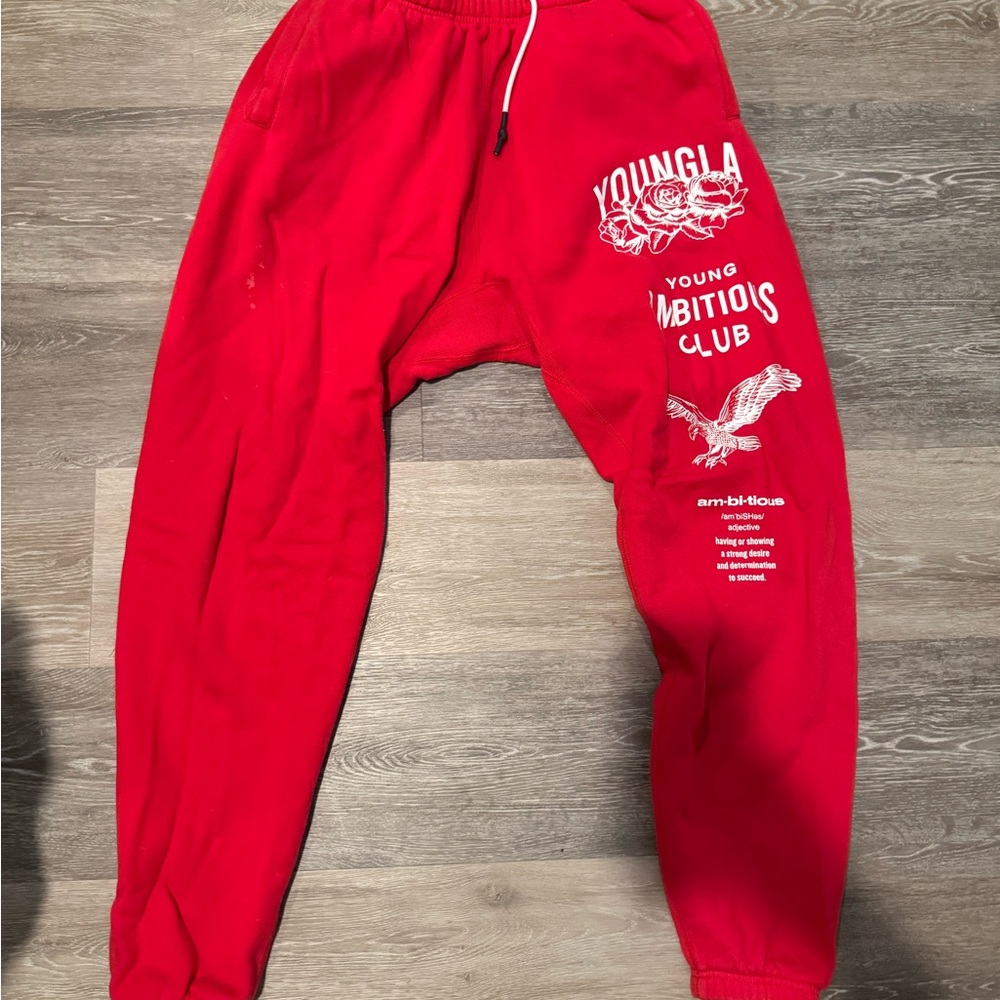 YoungLA Red Joggers with Graphic Design